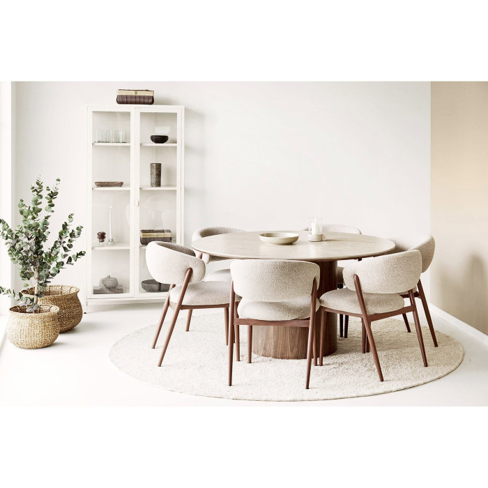 Valgomojo stalas DELPHI — spalva: travertino imitacija / tamsiai ruda; 140 × 140 × 76 cm Valgomojo stalas DELPHI — spalva: travertino imitacija / tamsiai ruda; 140 × 140 × 76 cm