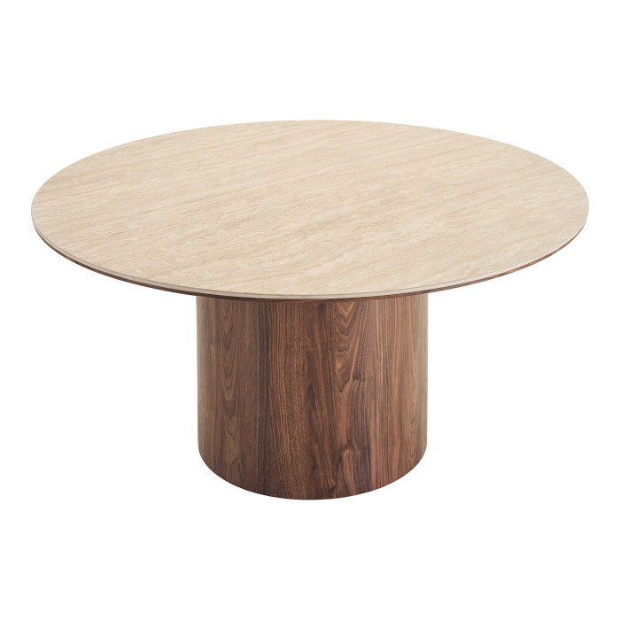 Valgomojo stalas DELPHI — spalva: travertino imitacija / tamsiai ruda; 140 × 140 × 76 cm Valgomojo stalas DELPHI — spalva: travertino imitacija / tamsiai ruda; 140 × 140 × 76 cm