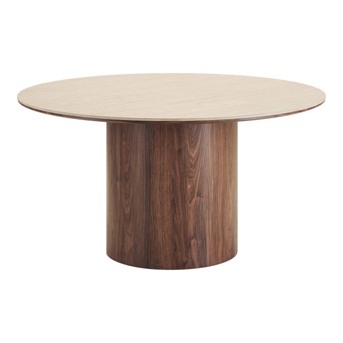 Valgomojo stalas DELPHI — spalva: travertino imitacija / tamsiai ruda; 140 × 140 × 76 cm Valgomojo stalas DELPHI — spalva: travertino imitacija / tamsiai ruda; 140 × 140 × 76 cm