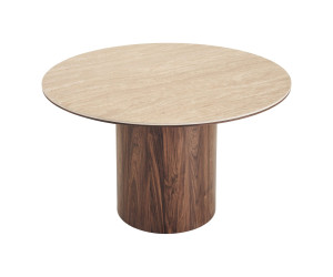 Valgomojo stalas DELPHI — spalva: travertino imitacija / tamsiai ruda; 120 × 120 × 76 cm Valgomojo stalas DELPHI — spalva: travertino imitacija / tamsiai ruda; 120 × 120 × 76 cm