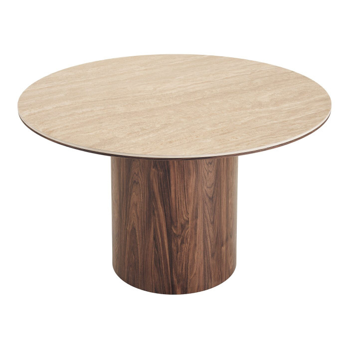 Valgomojo stalas DELPHI — spalva: travertino imitacija / tamsiai ruda; 120 × 120 × 76 cm Valgomojo stalas DELPHI — spalva: travertino imitacija / tamsiai ruda; 120 × 120 × 76 cm