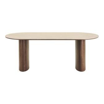 Valgomojo stalas DELPHI — spalva: travertino imitacija / tamsiai ruda; 210 × 100 × 76 cm Valgomojo stalas DELPHI — spalva: travertino imitacija / tamsiai ruda; 210 × 100 × 76 cm