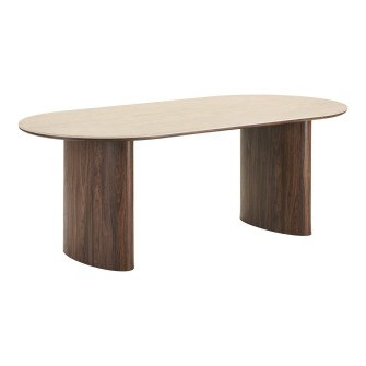 Valgomojo stalas DELPHI — spalva: travertino imitacija / tamsiai ruda; 210 × 100 × 76 cm Valgomojo stalas DELPHI — spalva: travertino imitacija / tamsiai ruda; 210 × 100 × 76 cm