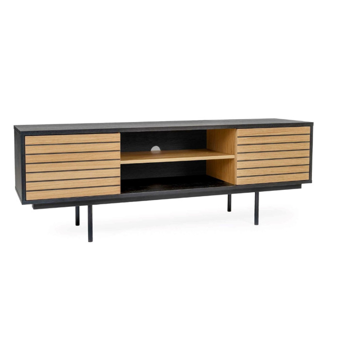 TV spintelė Stripe — ąžuolo spalva / juoda